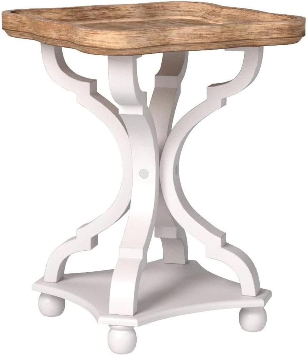 COZAYH Square End Table with Rustic Wood Tray Top and White Curved Legs, 19inchx19inchx25inch ¨C French Country Accent for Bedroom, Living Room, Dining or Entryway ¨C Farmhouse-Style Furniture Piece