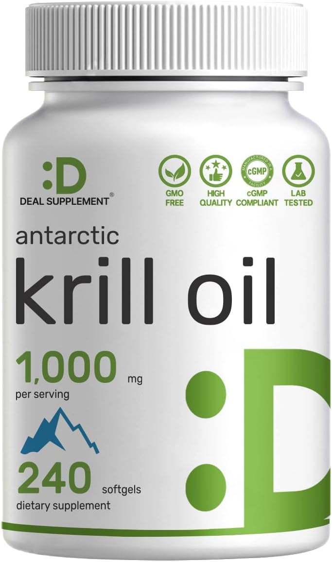 DEAL SUPPLEMENT Antarctic Krill Oil, 1,000mg Per Serving, 240 Softgels ¨C Mercury Free, No Fishy Taste ¨C Rich in Omega-3s, EPA, DHA, Astaxanthin, & Phospholipids ¨C Non-GMO, No Gluten