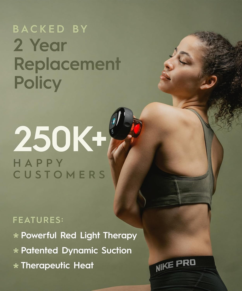 REVO The Original 4-in-1 Smart Cupping Therapy Massager, Red Light Therapy for Targeted Pain Relief, Knots, Aches, Muscle Soreness, Circulation Tighter Skin, Portable Cupping Kit (Four Pack)