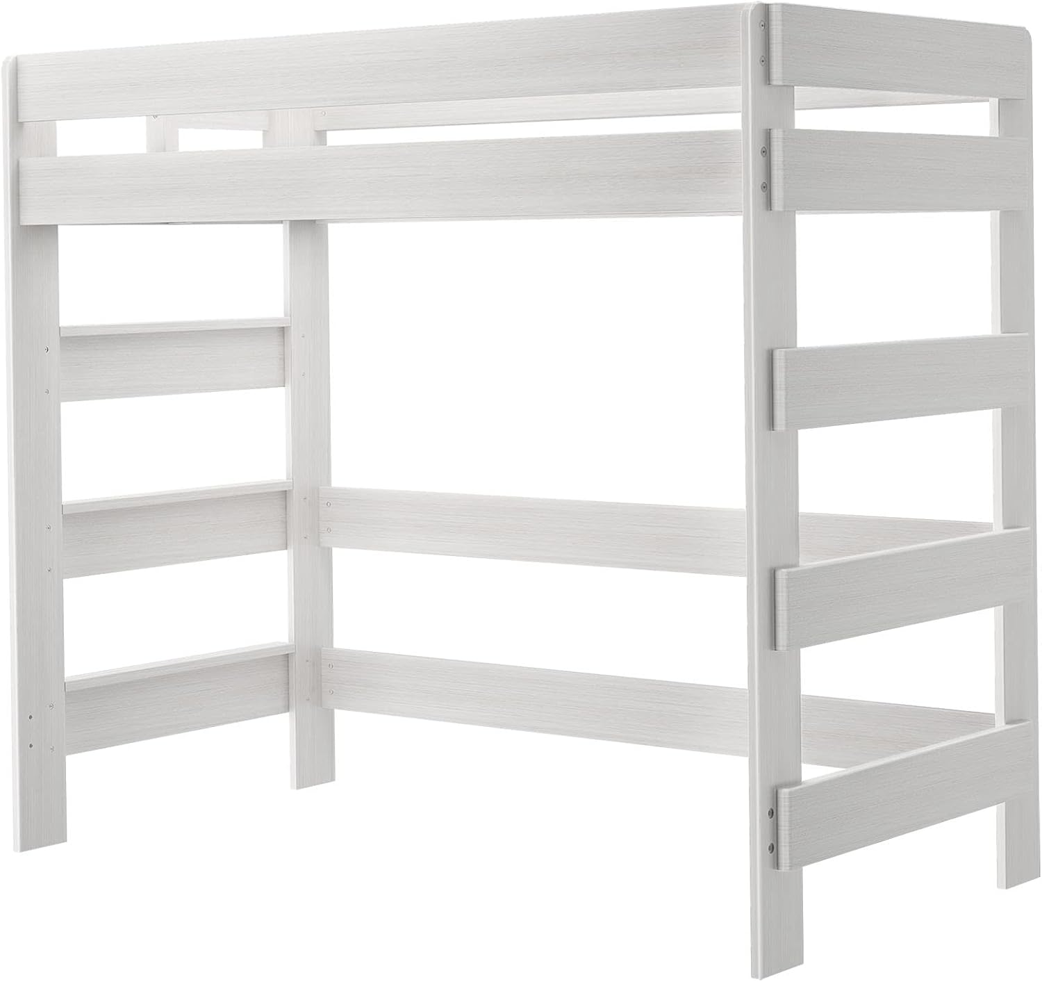 Max & Lily Modern Farmhouse High Loft Bed, Twin Bed Frame For Kids, White Wash