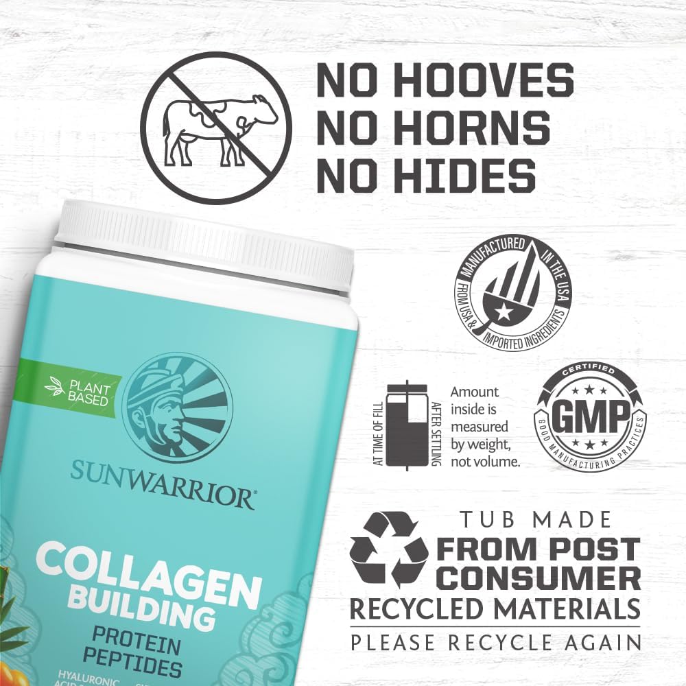 Sunwarrio Collage Peptide Buildin Powde Vega Collage fo Wome Plant-Base Protei Powde Hyaluroni Acid Biotin Silica Vitami fo Hai Ski Nail 4 Servings Vanill Flavored