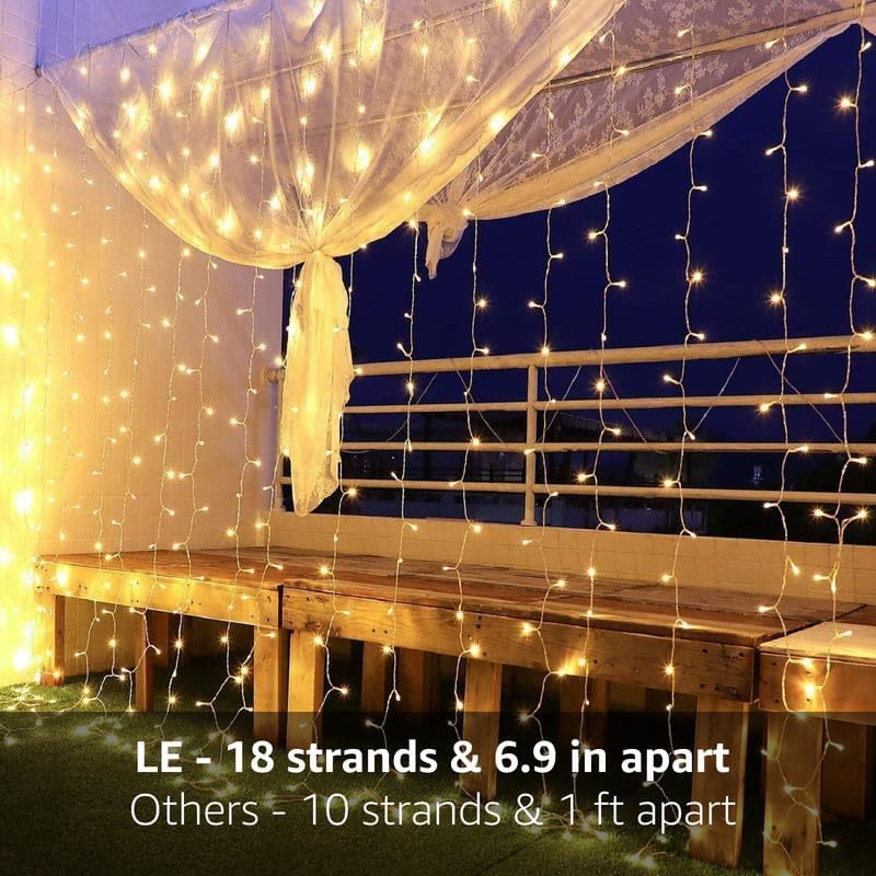 Lighting EVER 306 LED Curtain Lights with 18 Hang Down String Lights, 10¡Á10 ft Plug in Hanging Fairy Lights for Bedroom Wall Window, Twinkle Backdrop Lights for Wedding Patio Gazebo (NOT Connectable)