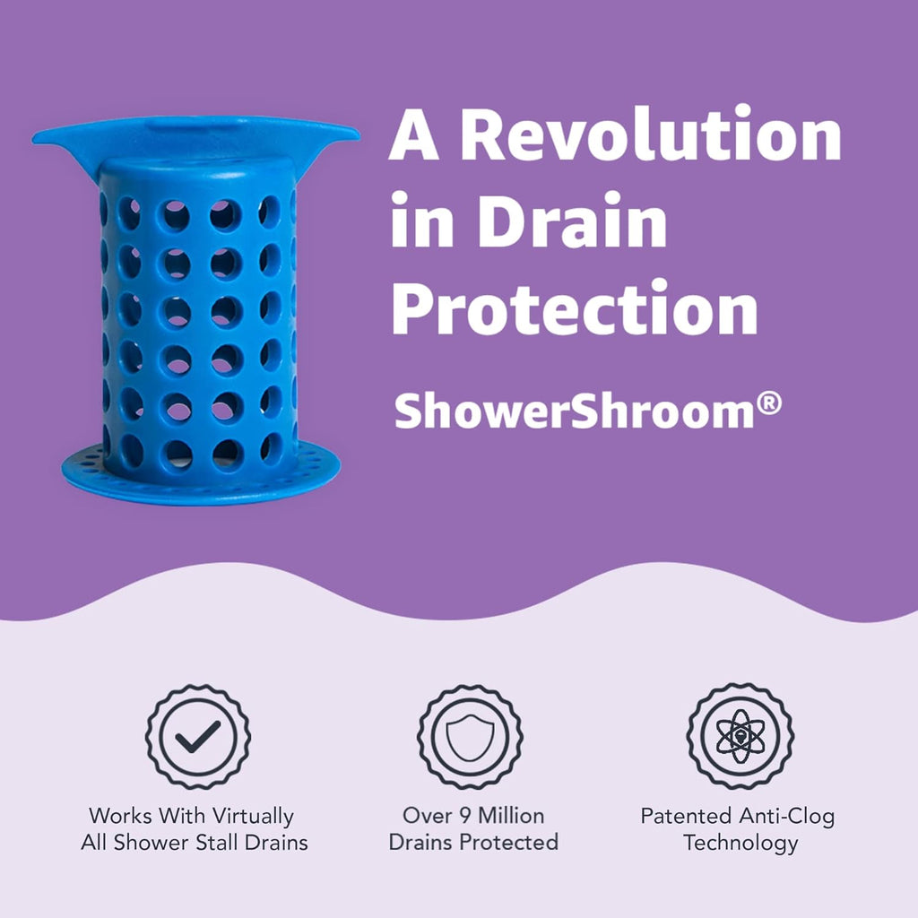 ShowerShroom the Revolutionary 2inch Stand-Up Shower Stall Drain Protector Hair Catcher/Strainer, Blue