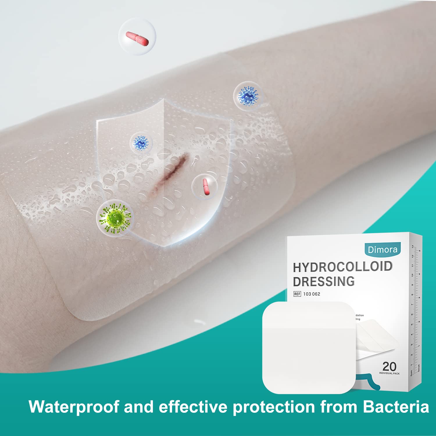 Dimora 20 Pack Hydrocolloid Wound Dressing, Ultra Thin 4inch x 4inch Large Patch Bandages with Self-Adhesive
