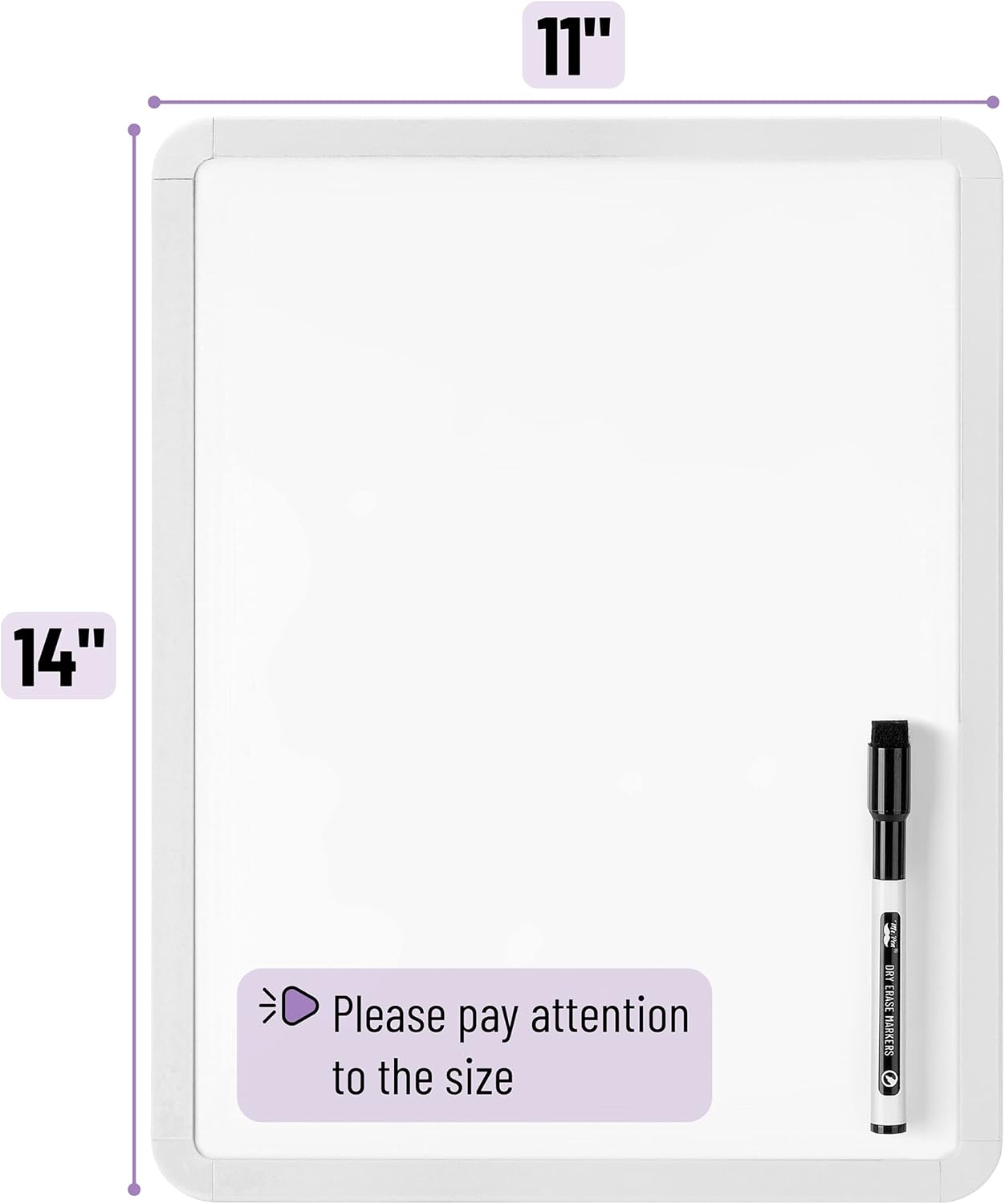 Dry Erase Board, 14¡± x 11¡± with a Black Dry Erase Marker, Small Mini White Board for Students, White Frame, Includes Double Sided Tapes