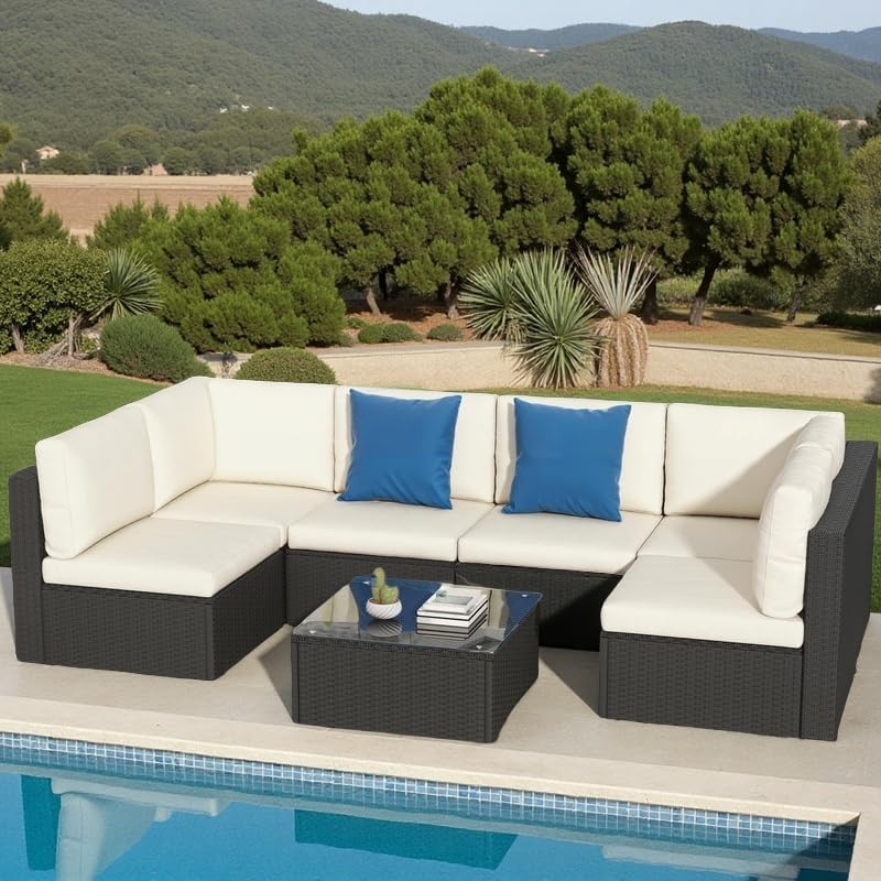 YITAHOM Piece Pati Furnitur Set Sectiona Sof P Ratta Wicke Conversatio Se Outsid Couc wit Tabl an Cushion fo Porc Garde Backyar Balcony