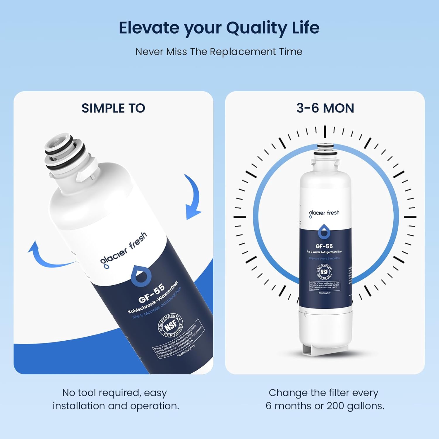 GLACIER FRESH Replacement for Bosch 11025825 Ultra Clarity Pro Refrigerator Water Filter BORPLFTR50, Compatible with KWF 2000, 12028325, 11032531, BORPLFTR50, WFC100MF, B36CT80SNS, B36CL80ENS (2 Pack)