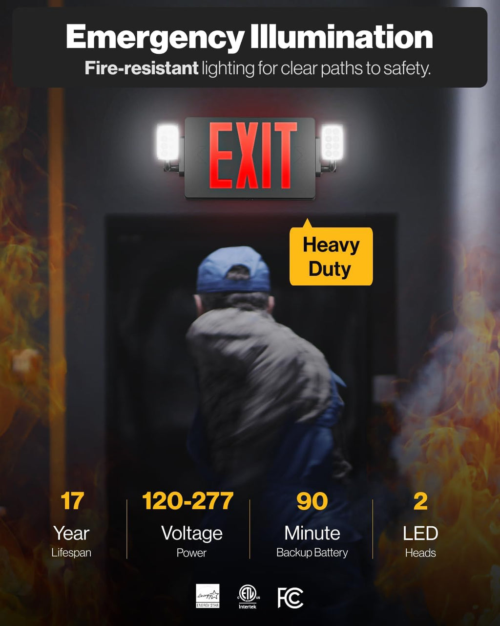 Sunco 6 Pack Black Exit Signs With Emergency Lights, Two Adjustable LED Lights, 94V-0 Fire Resistant, Backup Battery, 120-277V, Wall Or Ceiling Mount, Commercial Grade UL.