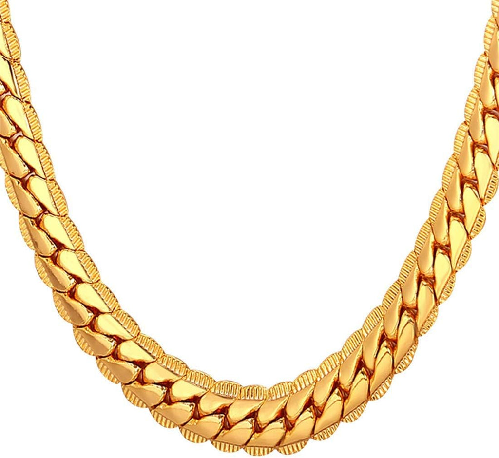 U7 Men Stainless Steel Necklace Cuban Link Chain, Flat Curb Chain Necklaces Unisex, Silver/Black/Gold Plated Chunky Hip Hop Neck Chain, 6mm/9mm Width, 18-32 Inches Length Jewelry for Mens Women