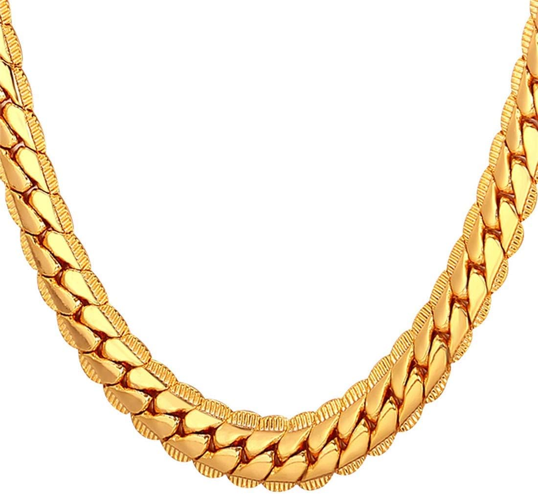 U7 Men Stainless Steel Necklace Cuban Link Chain, Flat Curb Chain Necklaces Unisex, Silver/Black/Gold Plated Chunky Hip Hop Neck Chain, 6mm/9mm Width, 18-32 Inches Length Jewelry for Mens Women