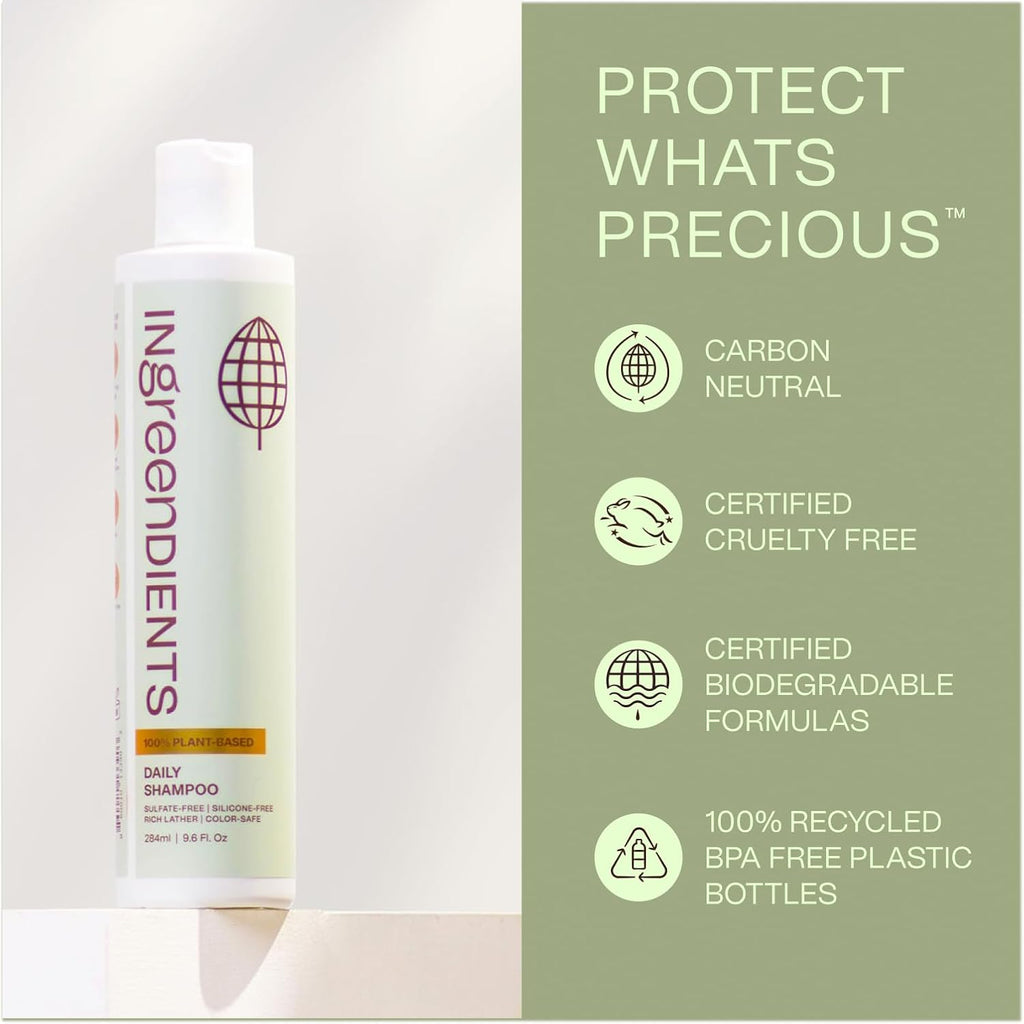 Ingreendients Natural Shampoo With Organic Ingredients - Sulfate Free, Color Safe, Non Toxic With Tea Tree Oil Apple Cider Vinegar, Vegan, Gluten Free, pH Balanced