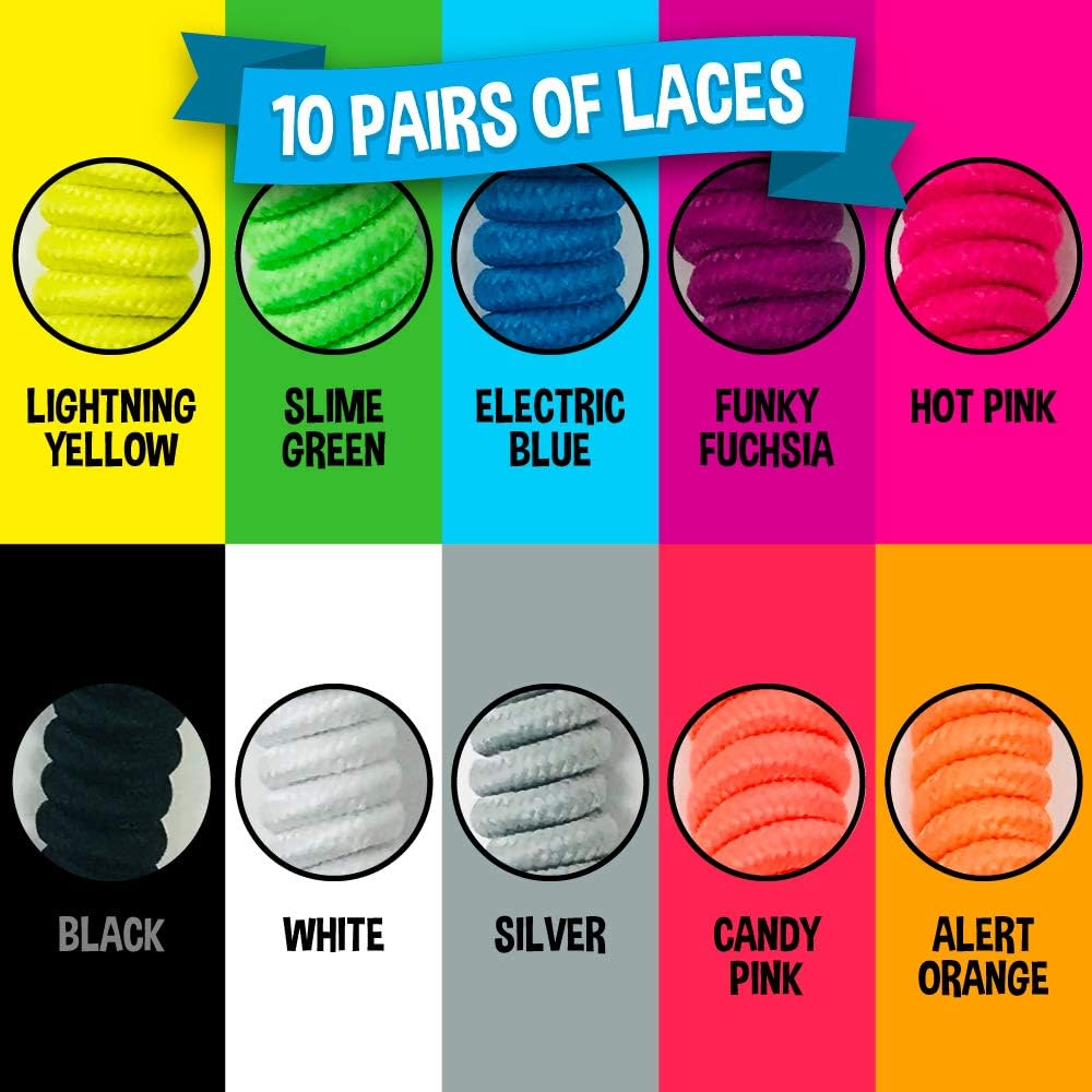 Silly Feet No Tie Shoe Laces for Kids and Adults, Elastic Curly Shoelaces for Sneakers, 10 Pairs in Assorted Colors