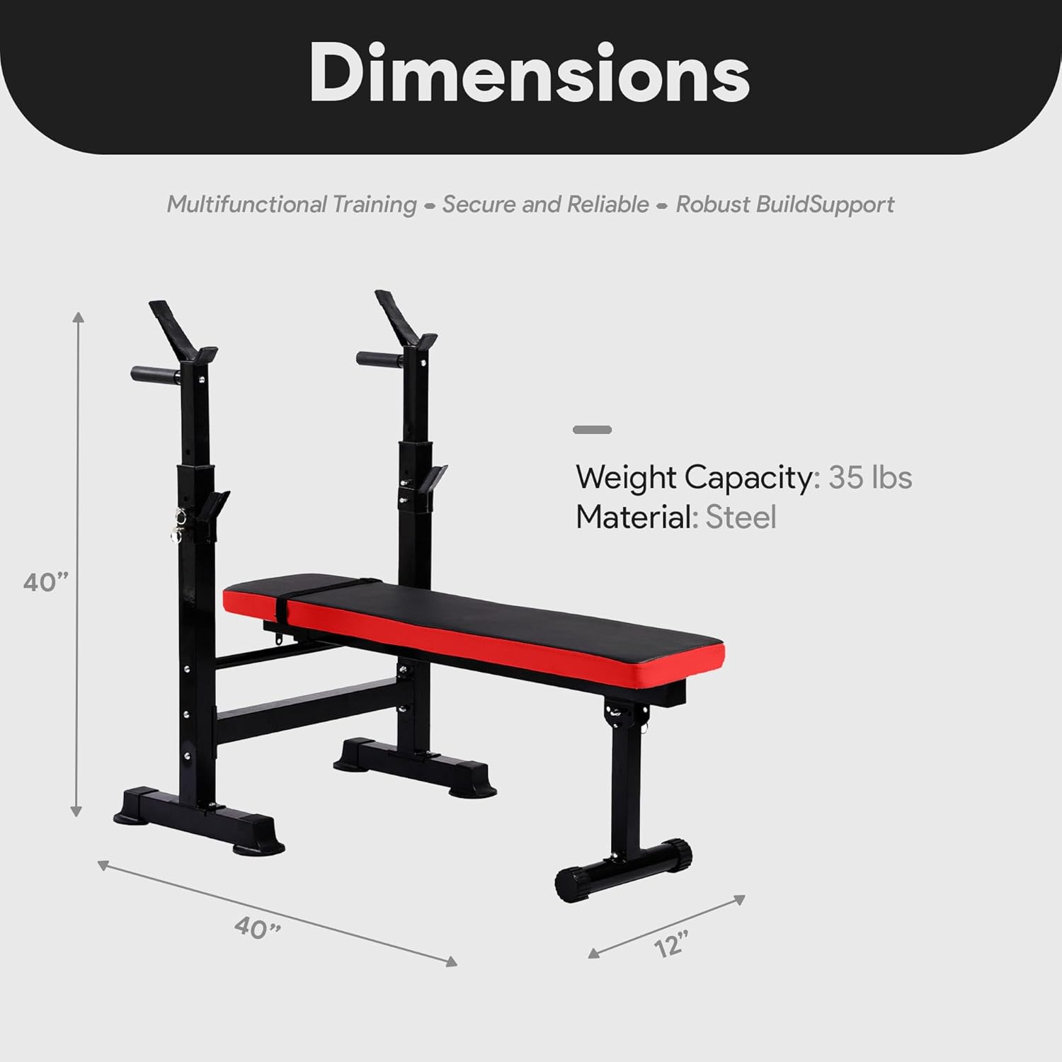 BalanceFrom Steel Weight Bench w/ Squat Rack in Multiple Colors, 400 lb User Capacity - Foldable Home Gym Equipment for Range of Workouts w/ 6-Position Barbell Holder & Adjustable Seat and Recliner