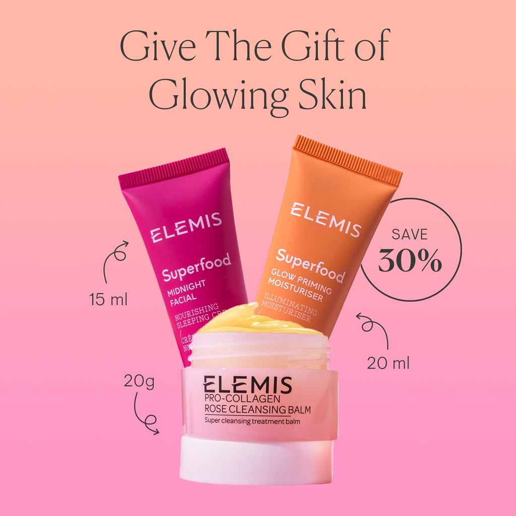 ELEMI Wa t Glo Exclusiv Skincar Kit($7 Value Trave Se wit Travel-Siz Ros Cleansin Balm Glo Primin Moisturize Midnigh Facial Nouris Illuminat Ski al day