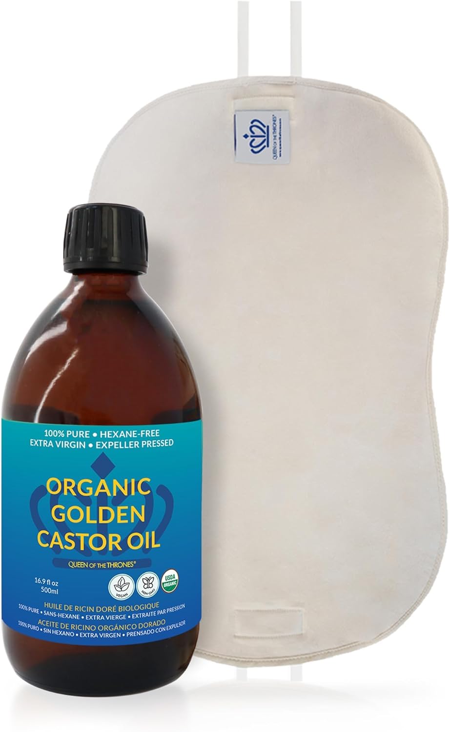 QUEE O TH THRONE Casto Oi Pac fo Live Ki Heatless Less-Mess Reusabl Organi Cotto Flannel Comfor Fit Sof Strap Naturopathi Docto Designe (16. o Casto Oi Included)