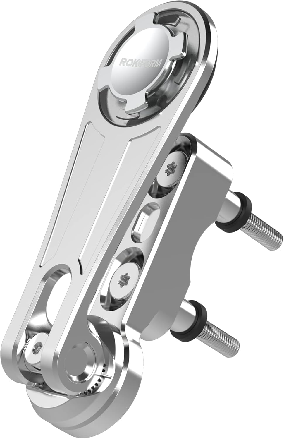 Rokform Motorcycle Phone Perch Mount, Fits Most Harley's, Metrics, and Indian Cruisers, Secures Phone Via RokLock and Built-in Magnet (Polished Aluminum)