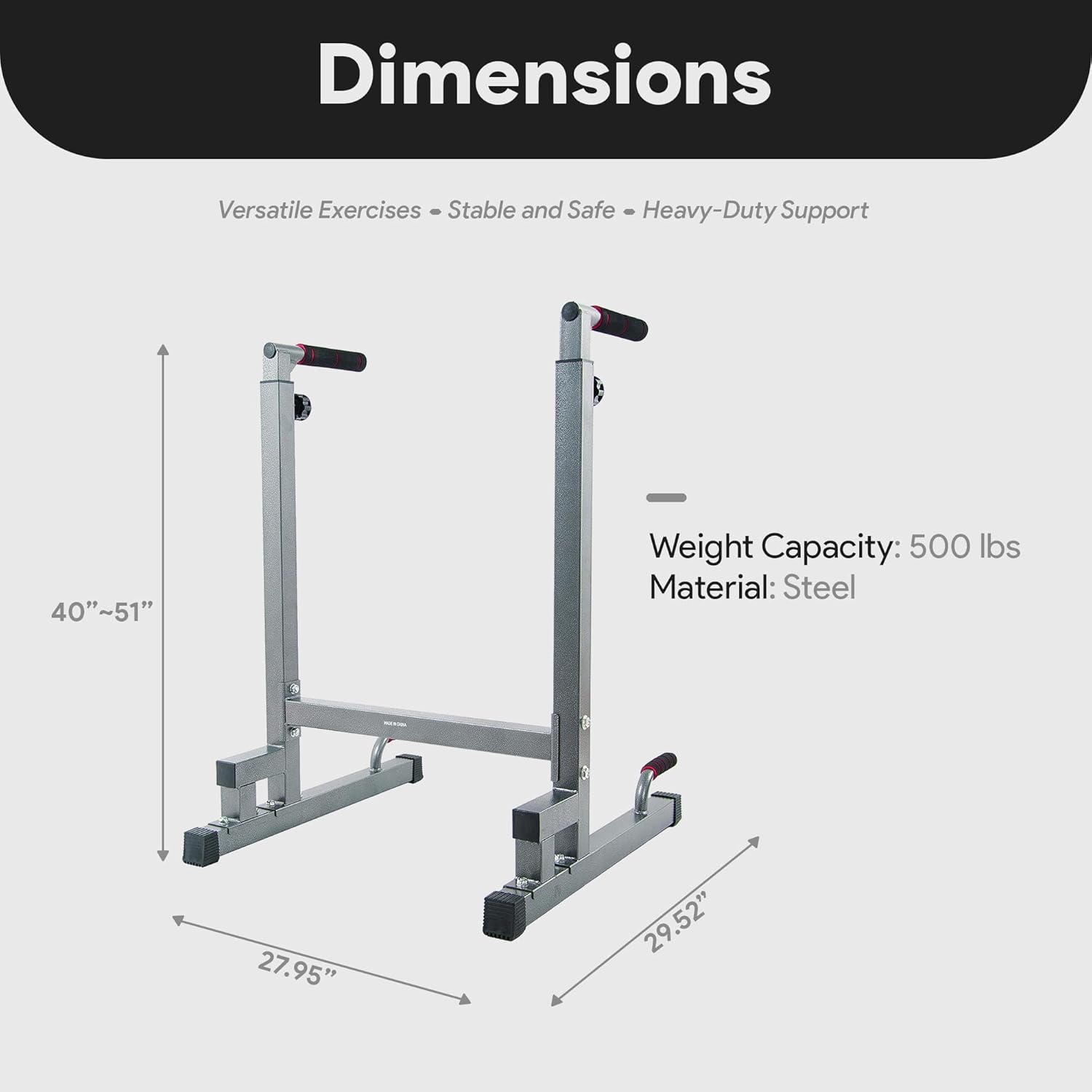 BalanceFrom Steel Frame Dip Station with Adjustable Height, 500 Pound Weight Capacity ¨C Upper Body Workout Home Gym Equipment for Triceps, Push & Pull Ups, Leg Raises, and Bench Press