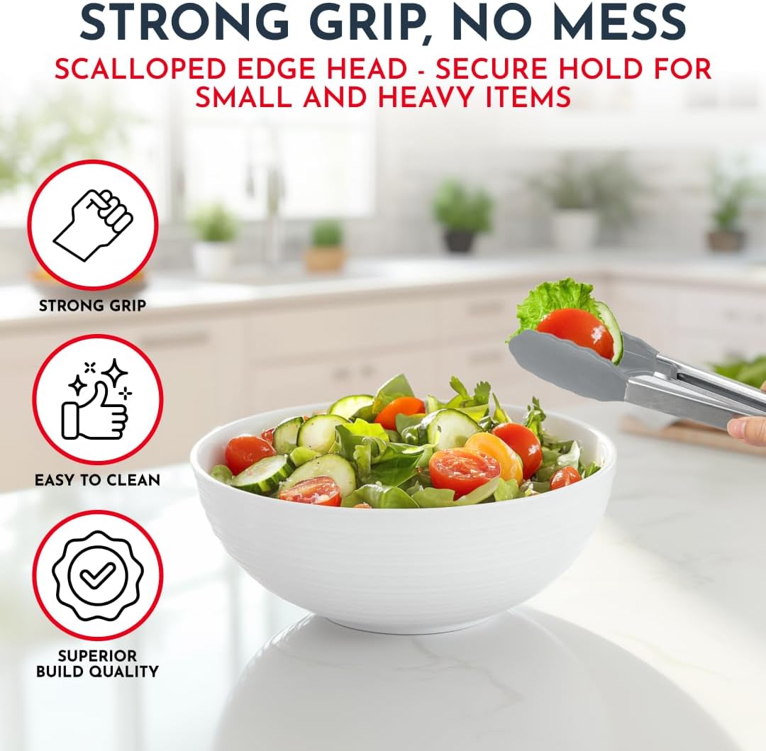 Kitchen Tongs for Cooking with Silicone Tips, Heat Resistant Tongs for Serving Food, 7-Inch, 9-Inch, 12-Inch Locking Silicone Tong, Set of 3 Salad Tong, Grey Kitchen Utensils
