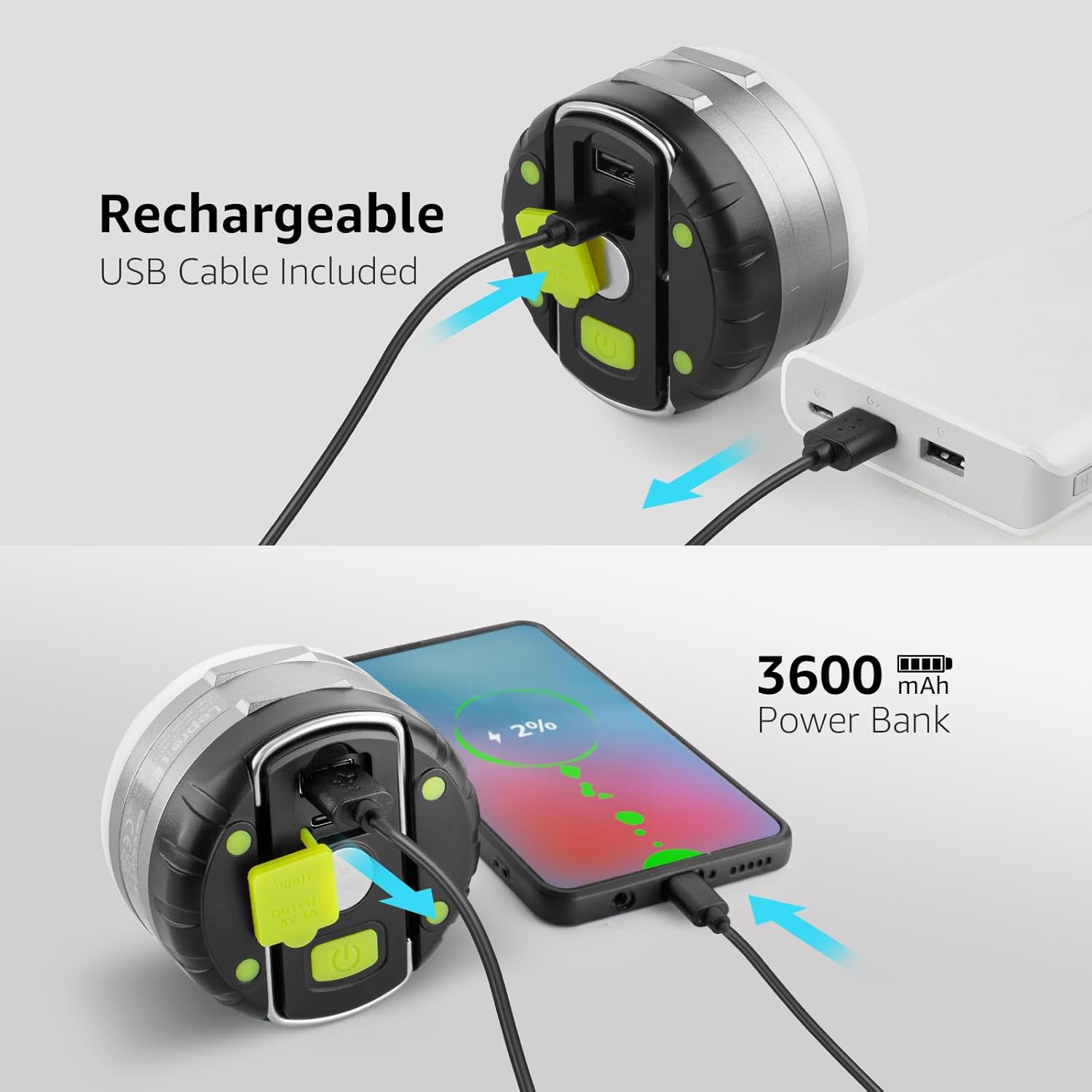 L LE Campin Lanter Rechargeable 310LM Ligh Modes Powe Bank Waterproof Min Flashligh wit Magneti Bas fo Hurrican Emergency Outdoor Hiking Hom an Car