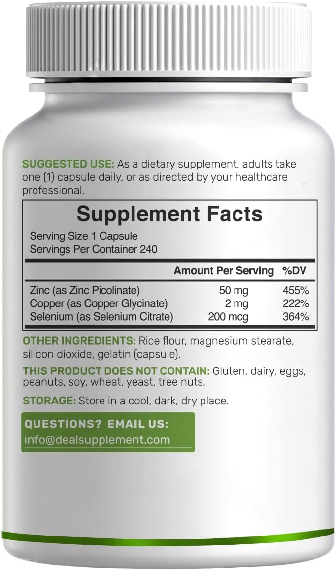 Dea Supplemen Zin 50m wit Seleniu Copper 24 Capsules Mont Supply i Minera Formula Zin Picolinat Comple Supplement Support Health Immun Syste fo Adult an Kids