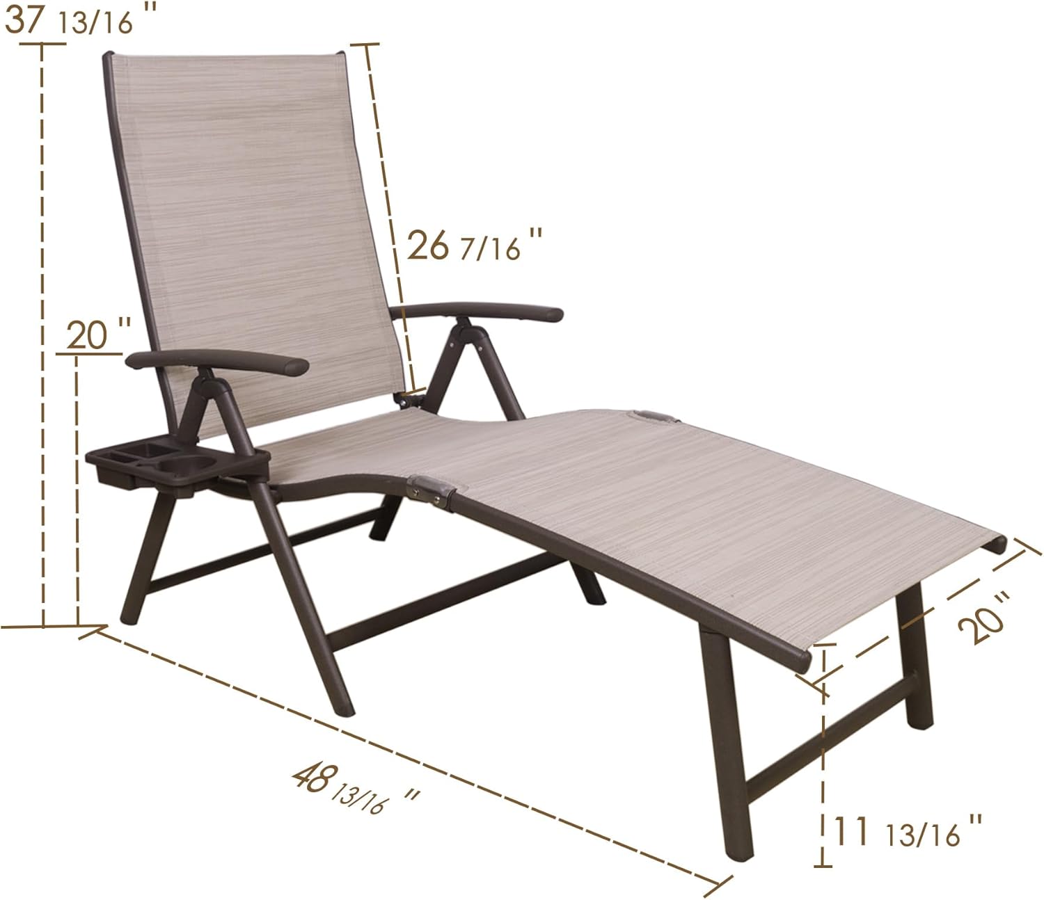 Kozyard Cozy Aluminum Reclining Lounge Chair for Beach Yard Pool Deck Patio - Outdoor Chaise Lounge with Drink Holder, Weather Free, Adjustable - Assemble-Free (2 Pack, Beige)
