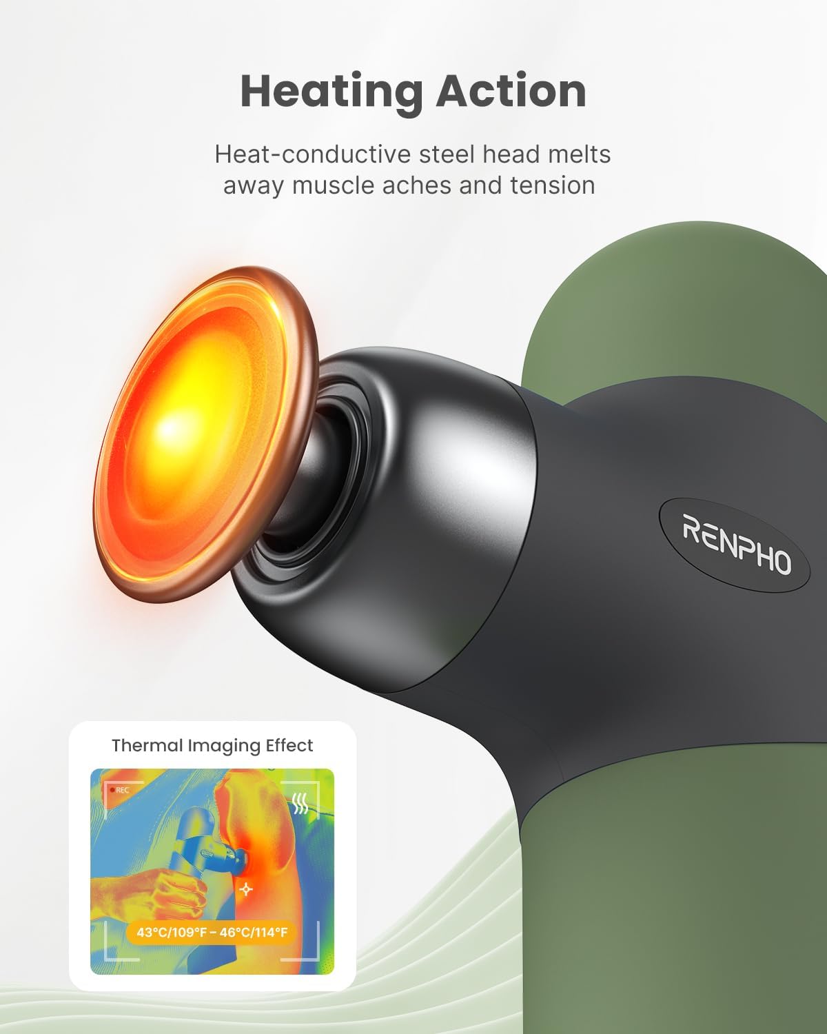RENPHO Mini Thermal Massage Gun with Heat, Christmas Birthday Gifts for Women Men, Portable Deep Tissue Percussion Massager, Color Silicone Sleeves Travel Size with Carry Case, Olive Drab