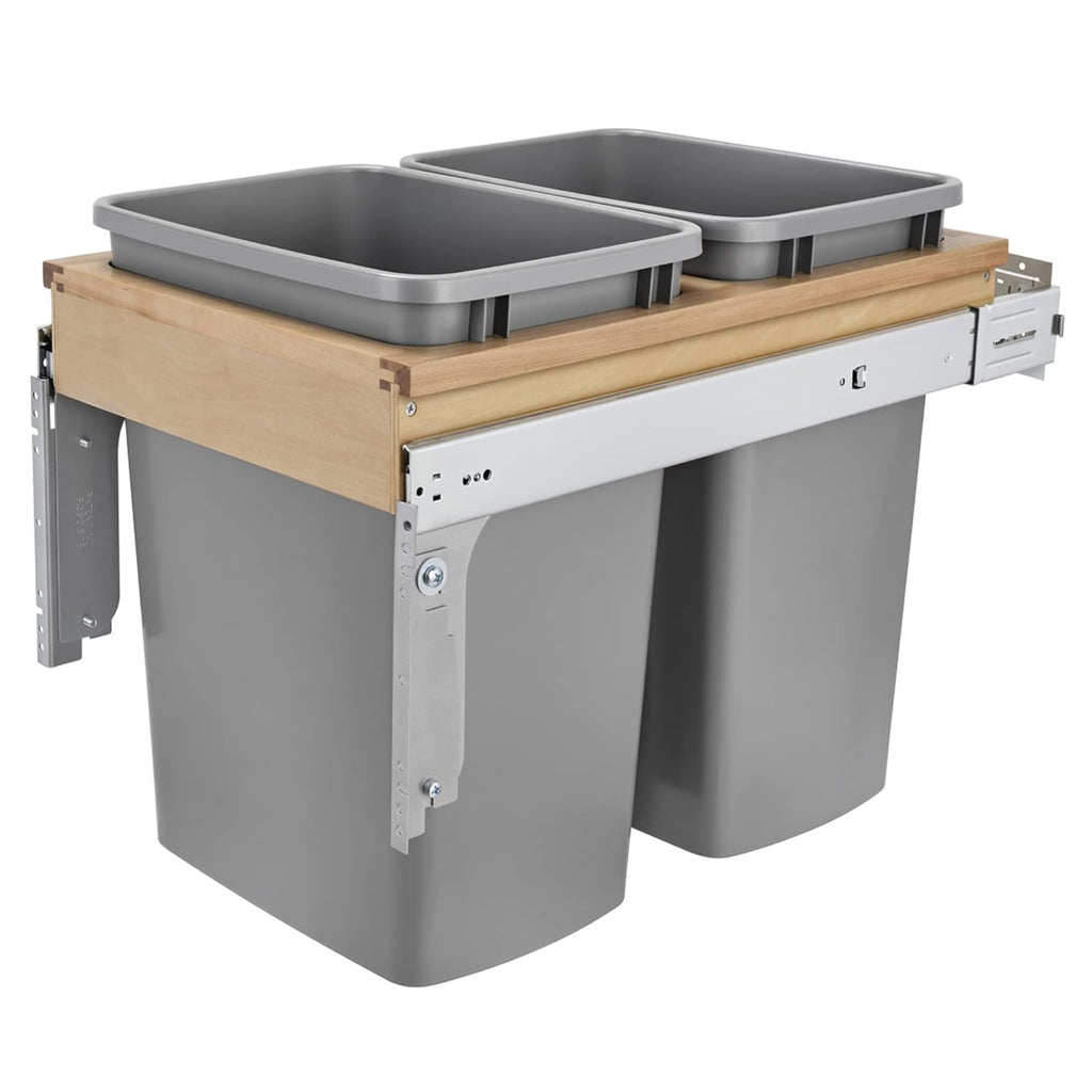 Rev-A-Shelf Top Mount Double Pullout Under Cabinet 35 Quart Kitchen Trash Cans w/ Soft-Close, 150 Pound Rated Full-Extension Slides, 4WCTM-18BBSCDM2