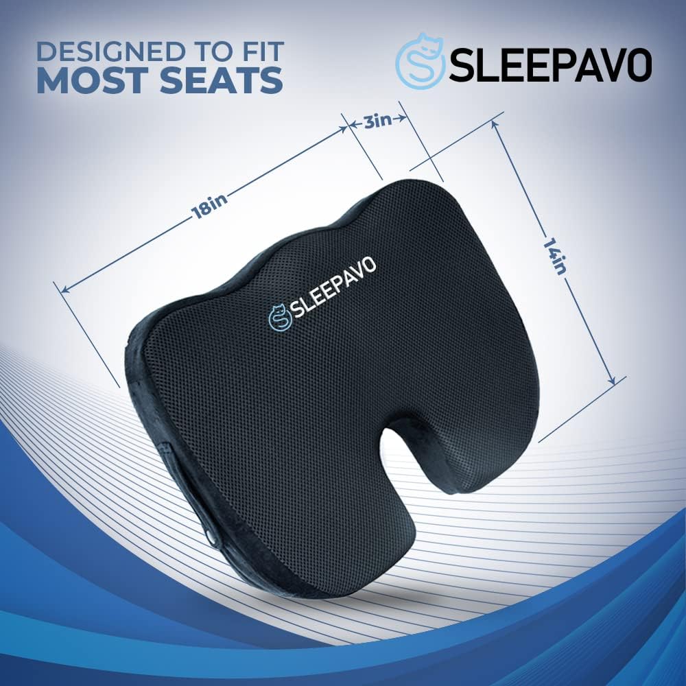 Sleepav Blac Memor Foa Sea Cushio fo Offic Chai Coolin Ge Pillo fo Sciatica Coccyx Lowe Back Tailbon Pai Relie Cushio Chai Pa fo Lumba Suppor i Offic Desk Car
