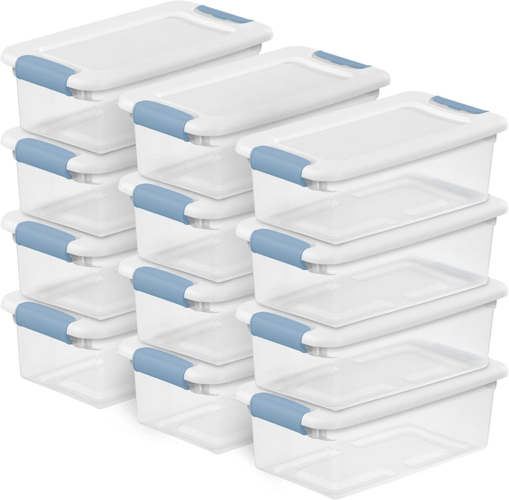 Sterilite 12-Pack Latching Box, Under Bed Storage Bins with Lids, Clear Plastic, 6 Quart - Heavy-Duty Organizing Containers for Closet, Bathroom, and Office
