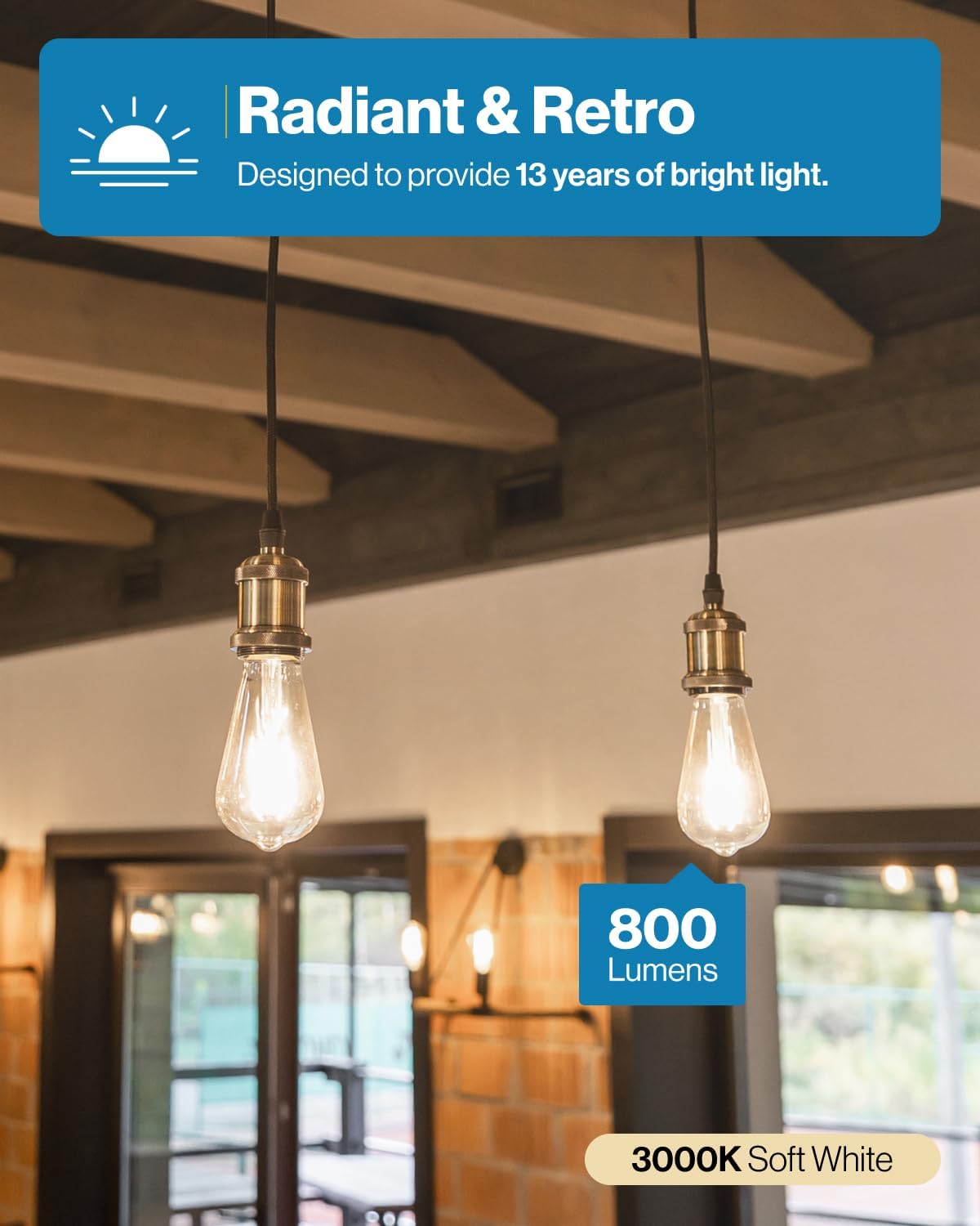 Sunco Edison Bulbs LED ST64, Clear Vintage Filament Waterproof Bulb, 800 LM, 8.5W (60W Equivalent), 3000K Warm White, E26 Medium Base, Decorative Dimmable UL 2 Pack.