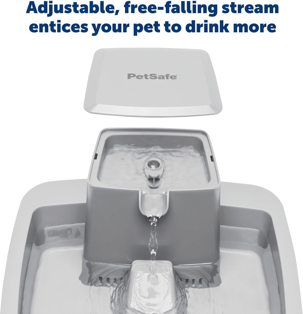 PetSafe Drinkwell Pet Fountain,Dog Water Bowl Dispenser for Cat and Dogs, Plastic, Adjustable Flow Control, Easy to Clean Design,Grey, 2 Gallon/256 oz