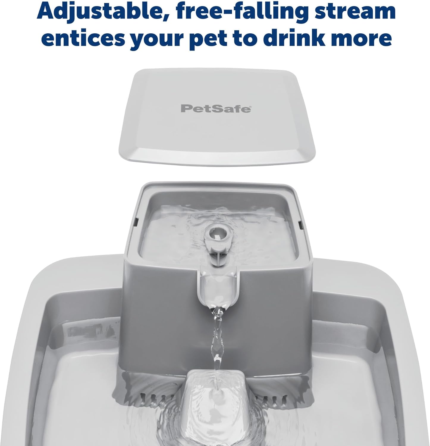 PetSafe Drinkwell Pet Fountain,Dog Water Bowl Dispenser for Cat and Dogs, Plastic, Adjustable Flow Control, Easy to Clean Design,Grey, 2 Gallon/256 oz