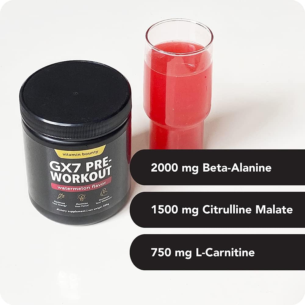 Vitami Bount Gx Pr Workou Powde fo Me Pr workou fo Wome Suga Fre Pr Workou Energ Booste Supplemen wit Beta-Alanine Caffeine Keto 0 Ne Carb Watermelo Flavor 2 Serving