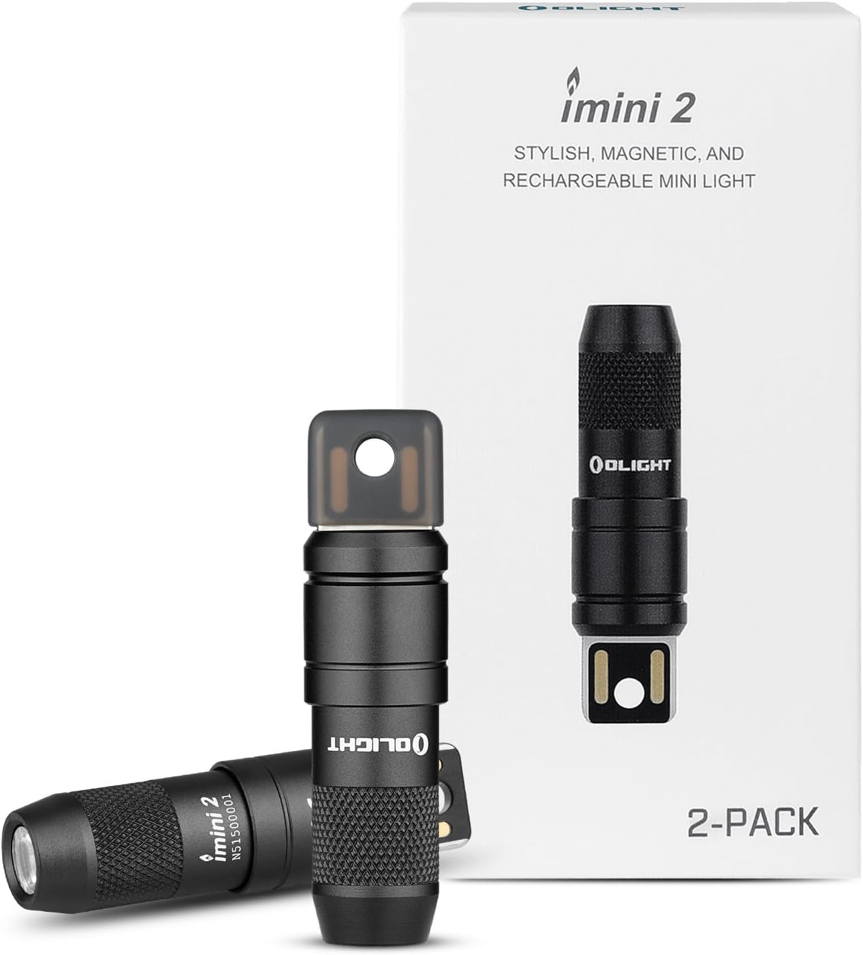 OLIGHT 2 Pack IMINI 2 EDC Rechargeable Keychain Flashlight, 50 Lumens Compact and Portable Mini LED Keyring Lights with Built-in Battery Ideal for Everyday Carry and Emergencies