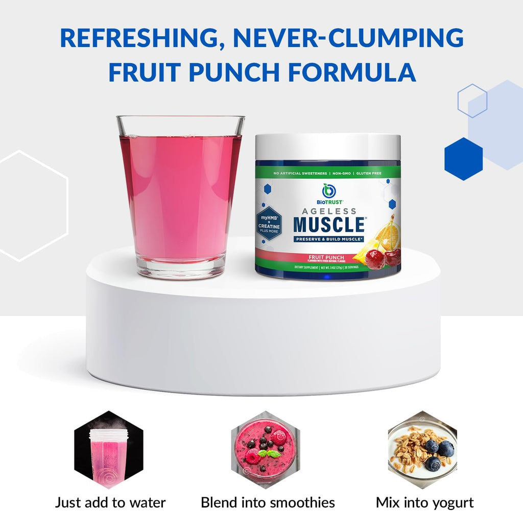 BioTrust Ageless Muscle Builder - Creatine HMB Powder with Vitamin D3 & Betaine - Build & Preserve Naturally Declining Muscle Mass & Strength - Fruit Punch, 30 Servings