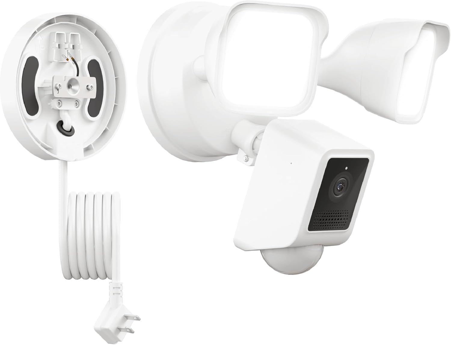 WYZ Floodligh Camer v wit Plug-i Mount 2 H Outdoo Securit Camera Colo Nigh Vision Motio Activated Electrica Bo wit 20f Weather-Resistan Powe Cable Eas Installatio (White)