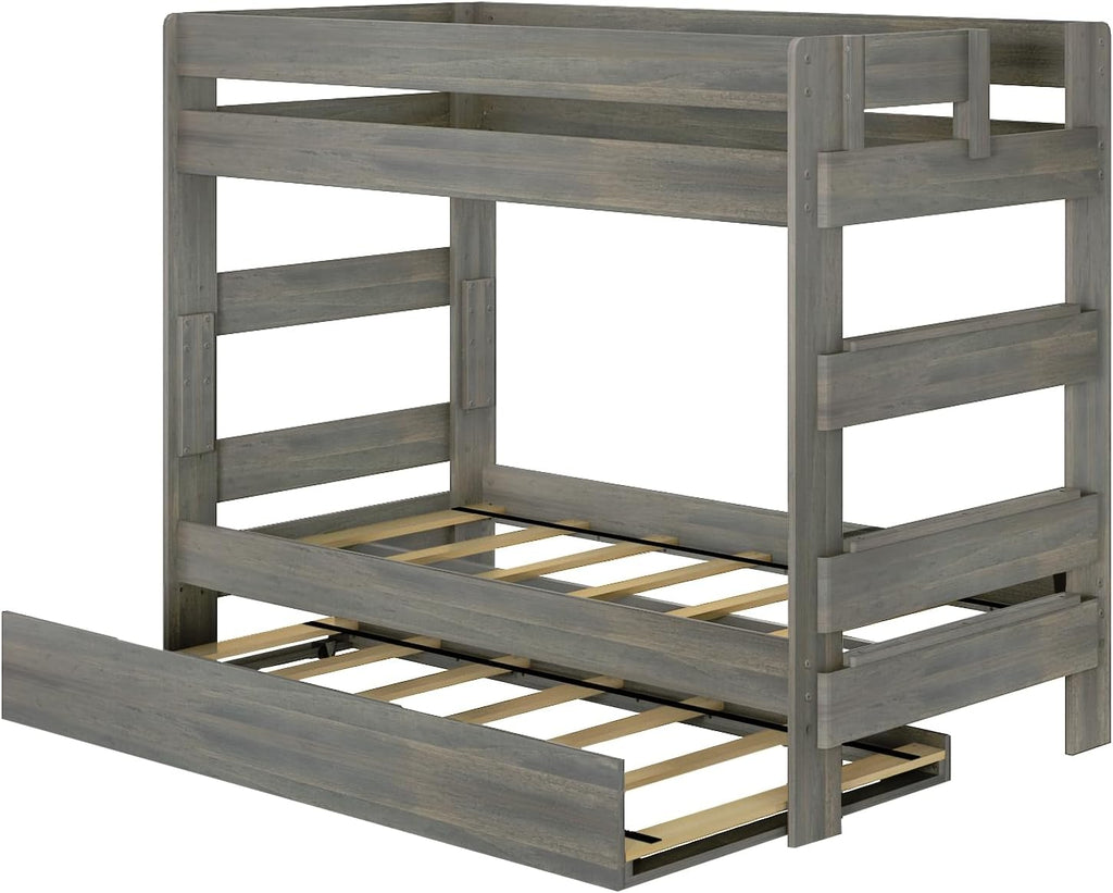 Max & Lily Modern Farmhouse Twin/Twin Bunk Bed with Trundle, Driftwood