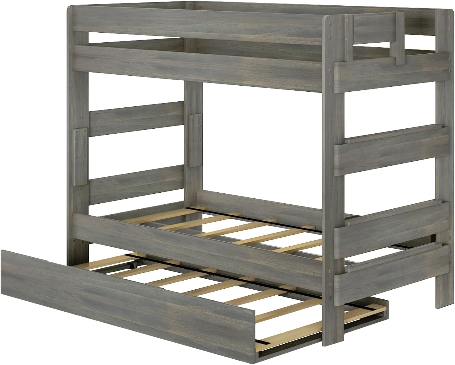 Max & Lily Modern Farmhouse Twin/Twin Bunk Bed with Trundle, Driftwood