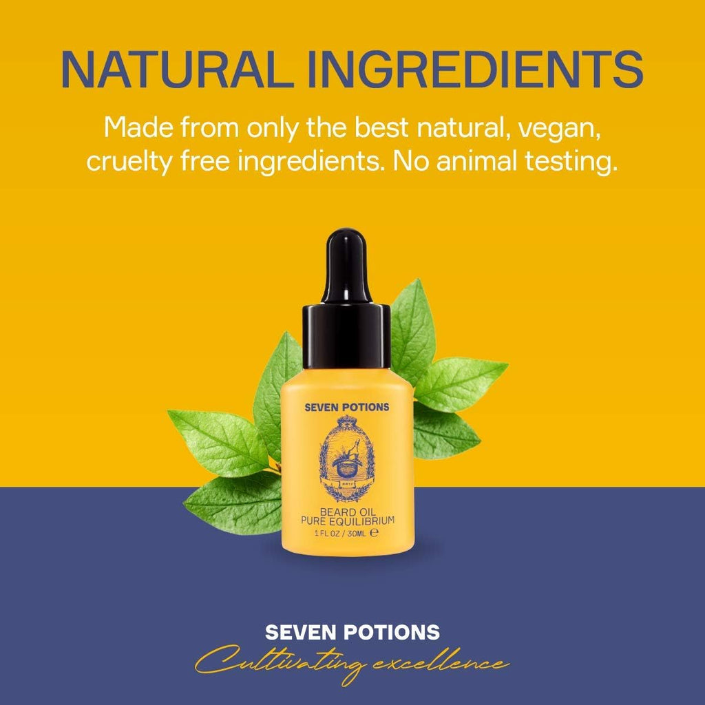 SEVEN POTIONS Natural Beard Oil for Men 1 FL OZ / 30ml ¡ª Fragrance Free & Unscented Beard Softener & Conditioner ¡ª Vegan Conditioning Oil That Helps Prevent Itch & Dandruff (Pure Equilibrium)