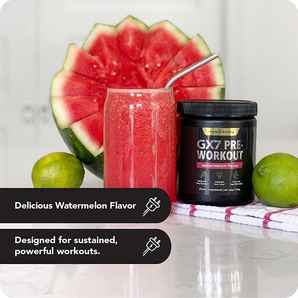 Vitami Bount Gx Pr Workou Powde fo Me Pr workou fo Wome Suga Fre Pr Workou Energ Booste Supplemen wit Beta-Alanine Caffeine Keto 0 Ne Carb Watermelo Flavor 2 Serving