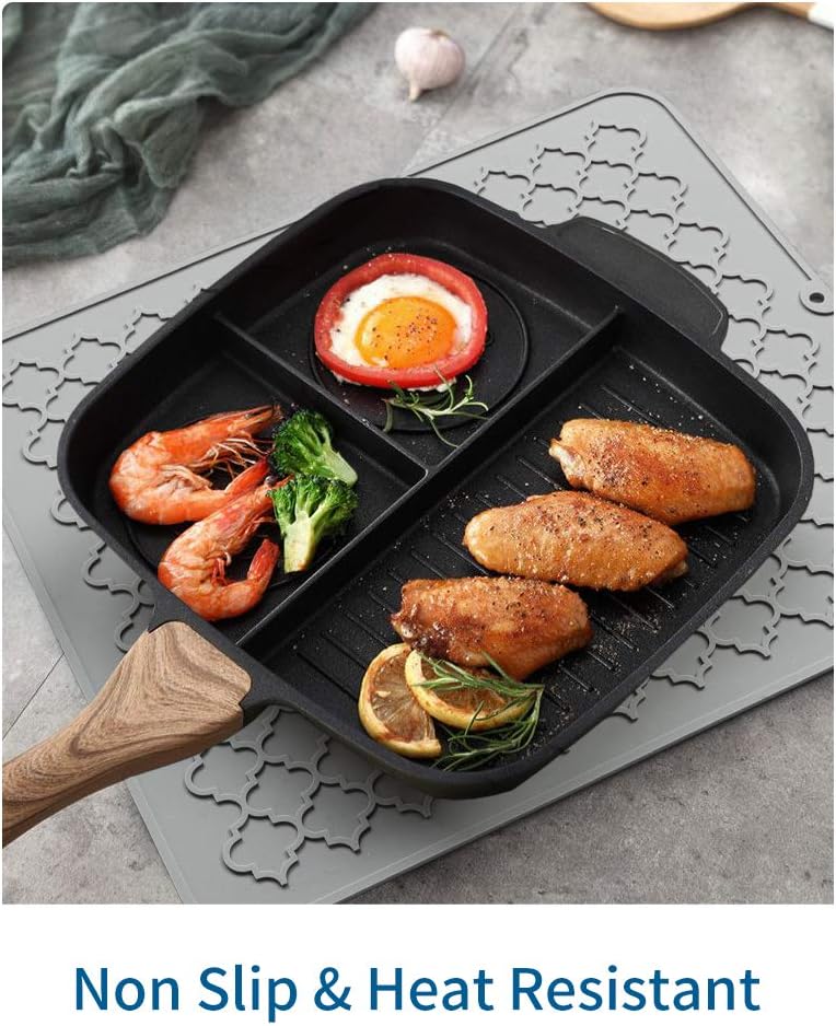 AMOAMI Dish Drying Mat,Heat-resistant,Easy Clean,Silicone Dish Drying Mats for kitchen Counter,Kitchen Gadgets Kitchen Accessories Kitchen Small Appliances (12inch x 16inch, GREY)