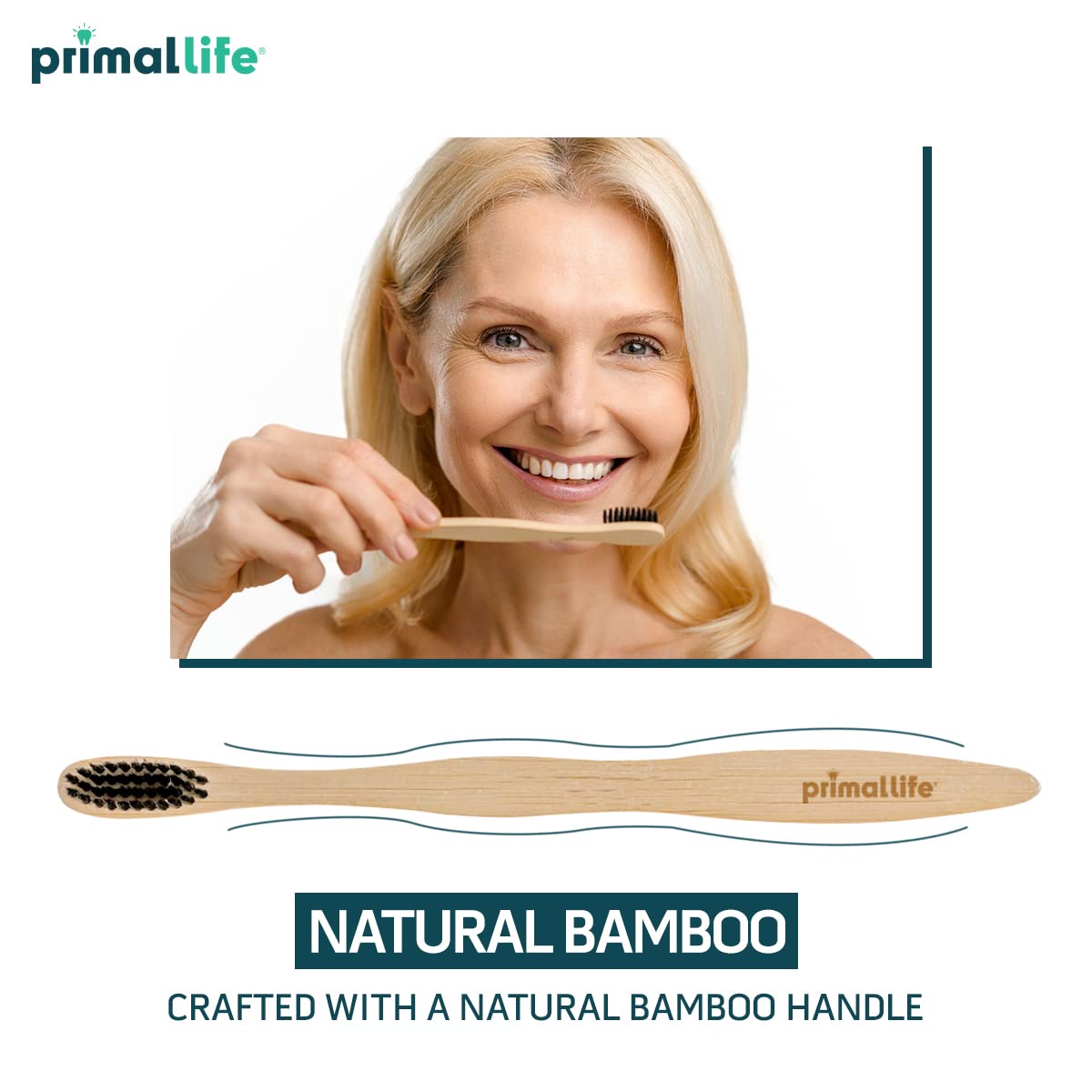Prima Lif Organic Charcoa Toothbrush Mad wit Charcoa Bamboo Biodegradable BPA-Free Perfec fo Kid Adults Recyclable Gentl Massage Gum Teeth Zer Wast Toothbrush (1-Pack)