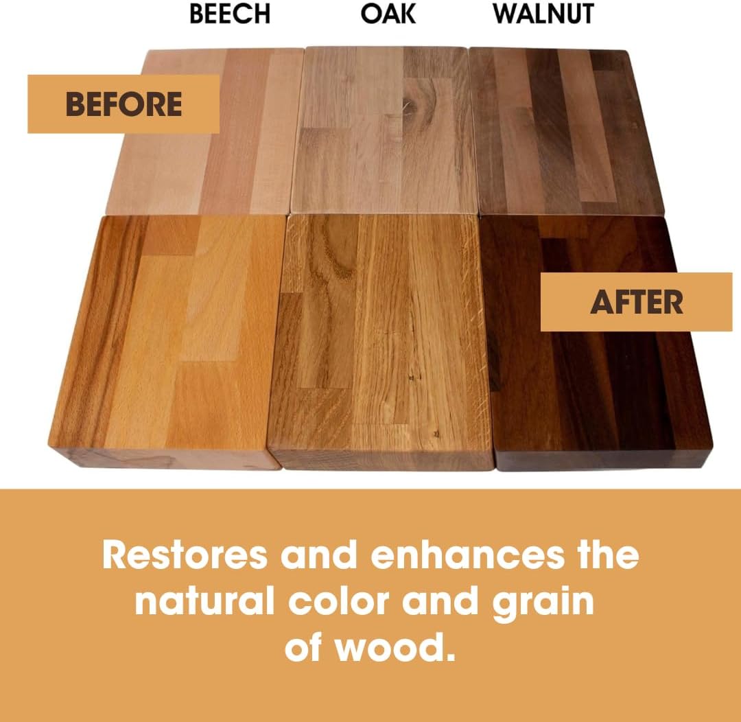Furniture Clinic Danish Oil | Wood Care for Interior Exterior Furniture | Restore, Seal Protect Oak, Pine, Teak More | Non-Toxic Natural Satin Finish | Repels Water, Stains, Dirt | 17oz/500ml