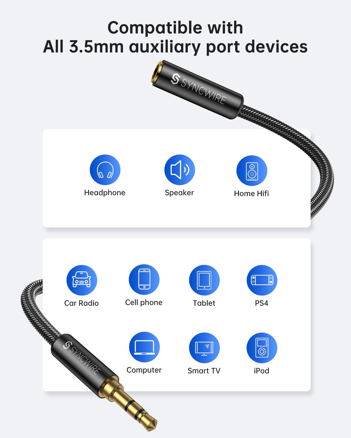 Headphon Extensio Cabl 6F [Hi-F Sound][Gol Plate Jack][TRS Nylon-Braide 3.5m Mal t Femal Audi Extensio Cor Compatibl wit iPhon iPa Smartphon Tablet Medi Players