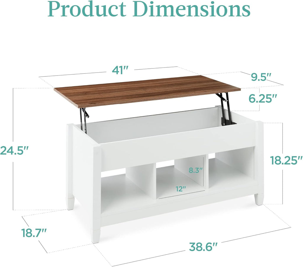 Best Choice Products Lift Top Coffee Table with Hidden Storage, Accent Table Furniture for Living Room, Display Shelves - White/Brown