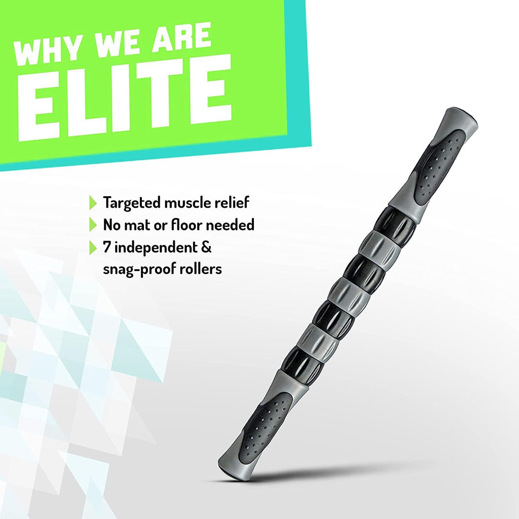 Elite Massage Roller Stick Targets Sore, Tight Leg Muscles to Prevent Cramps and Release Tension. It's Sturdy, Lightweight, Smooth Rolling and Thankfully This Lifesaver has Comfortable Handles.Silver
