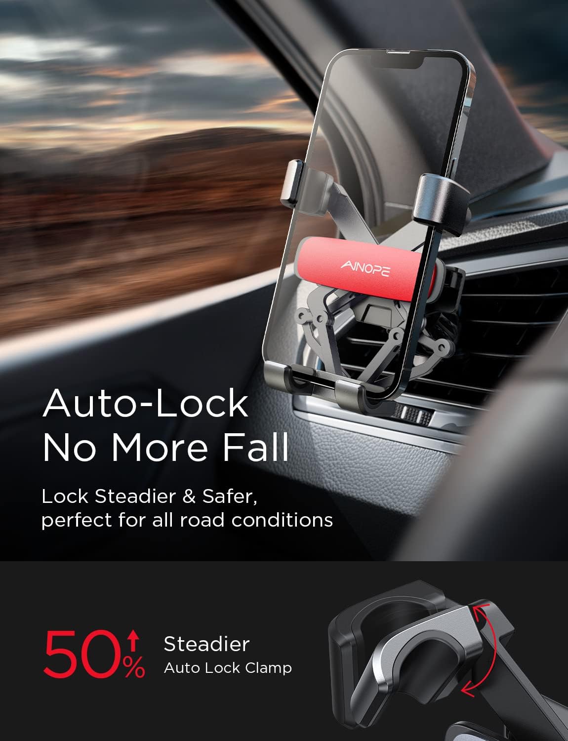 Car Phone Holder Mount Vent 2025 Gravity Air Vent Phone Holders for Your Car for iPhone 16 Pro Max with Vent Clip Hand Free Cell Phone Car Mount Holder for iPhone 15 Plus Samsung Red