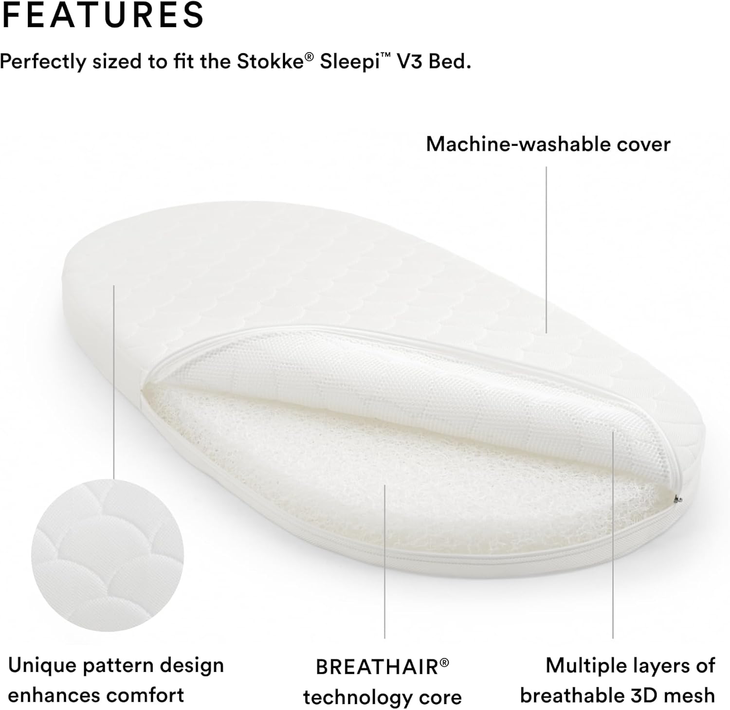 Stokk Sleep V Be Mattres Ai Fir Breathabl fo Baby¡¯ Comfor Non-Toxic Quic Dryin Cor Machin Washabl Cover