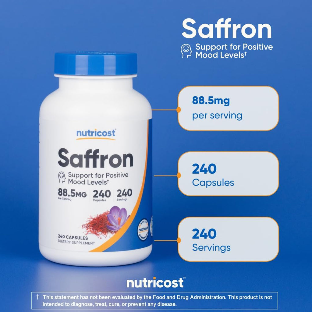 Nutricost Saffron Extract 88.5mg, 240 Capsules - Veggie Caps, Non-GMO, Gluten Free