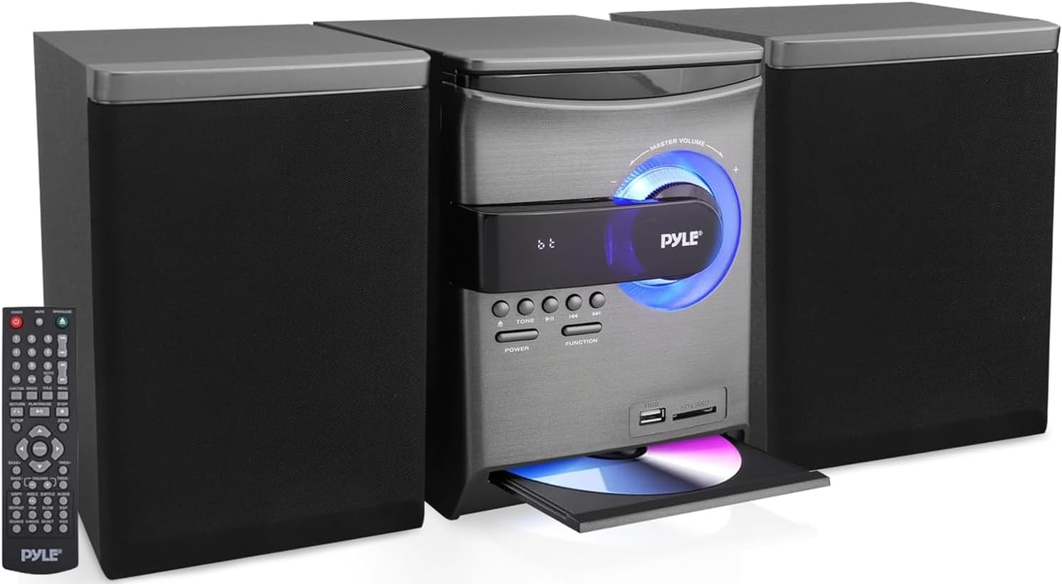 Pyle Home Stereo Shelf System ¨C 30W Bluetooth CD Player with FM Radio, USB/SD Playback, Dual 2-Way Speakers, Remote Control, Clear Sound Audio System for Home Entertainment ¨C (Black) PHSKR24